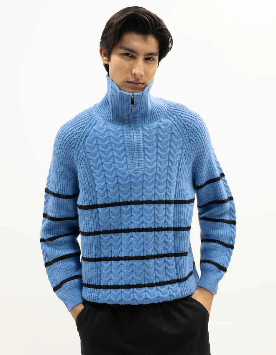 JJ-SWT-0074-FULL SLEEVE HALF ZIP MOCKNECK SWEATER - Image 3